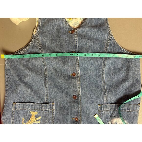 VTG Disney Denim Pooh Jumper Dress Sz L Embroidered Tigger Light Wash Cottage - Picture 11 of 12